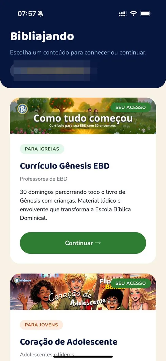Acesso ao currículo no app