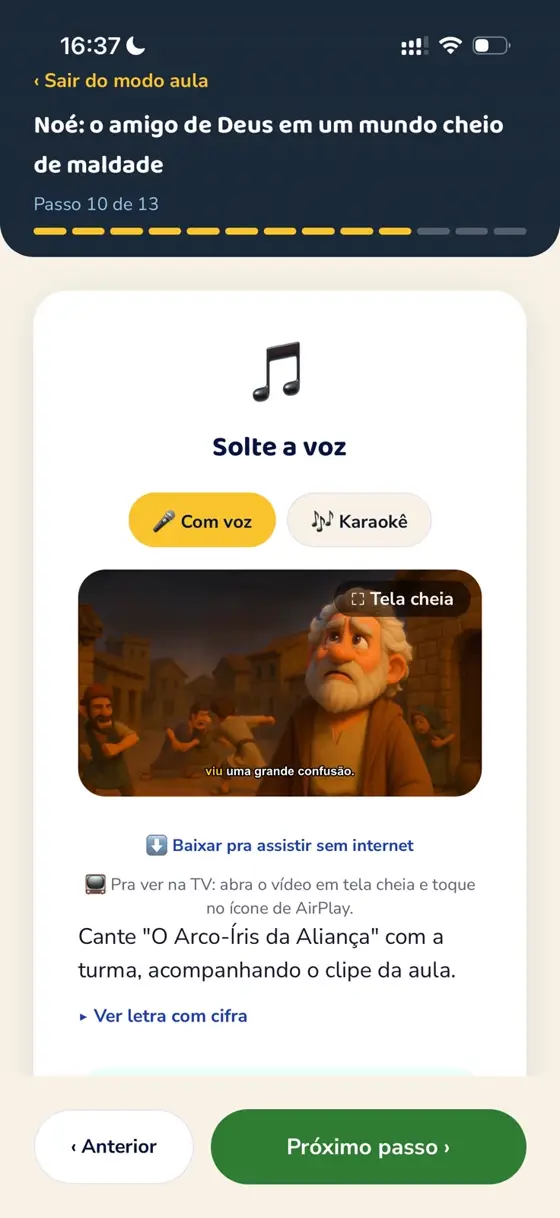 Clipe musical da aula, com opção de karaokê