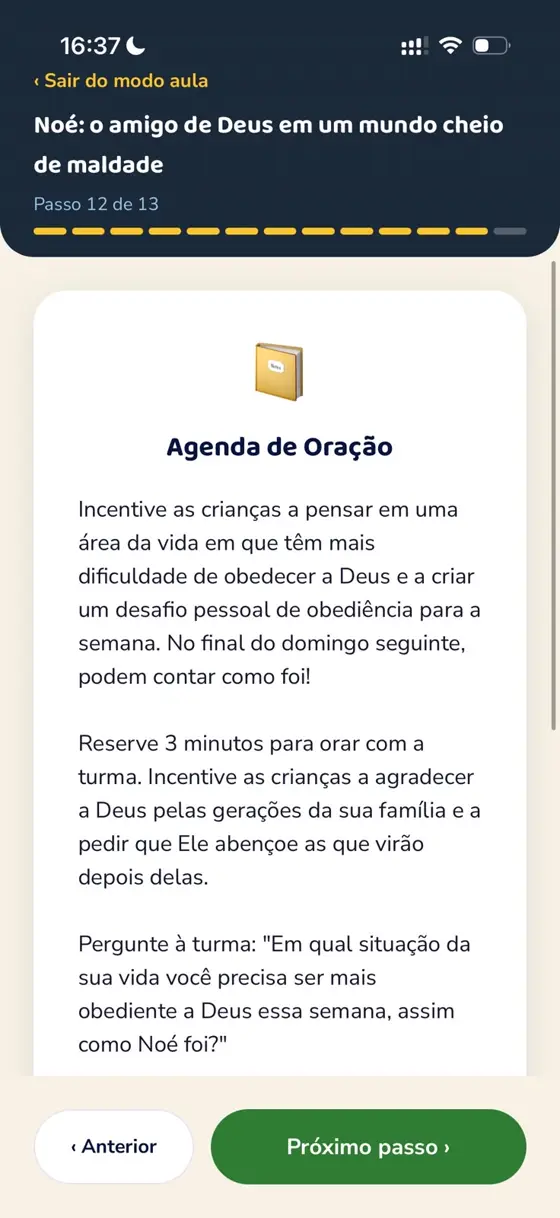 Agenda de Oração: momento guiado de oração com a turma