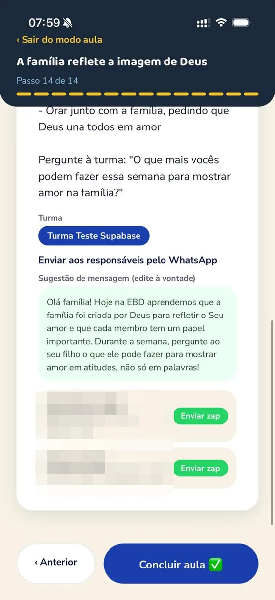 Enviar mensagem para os pais pelo WhatsApp
